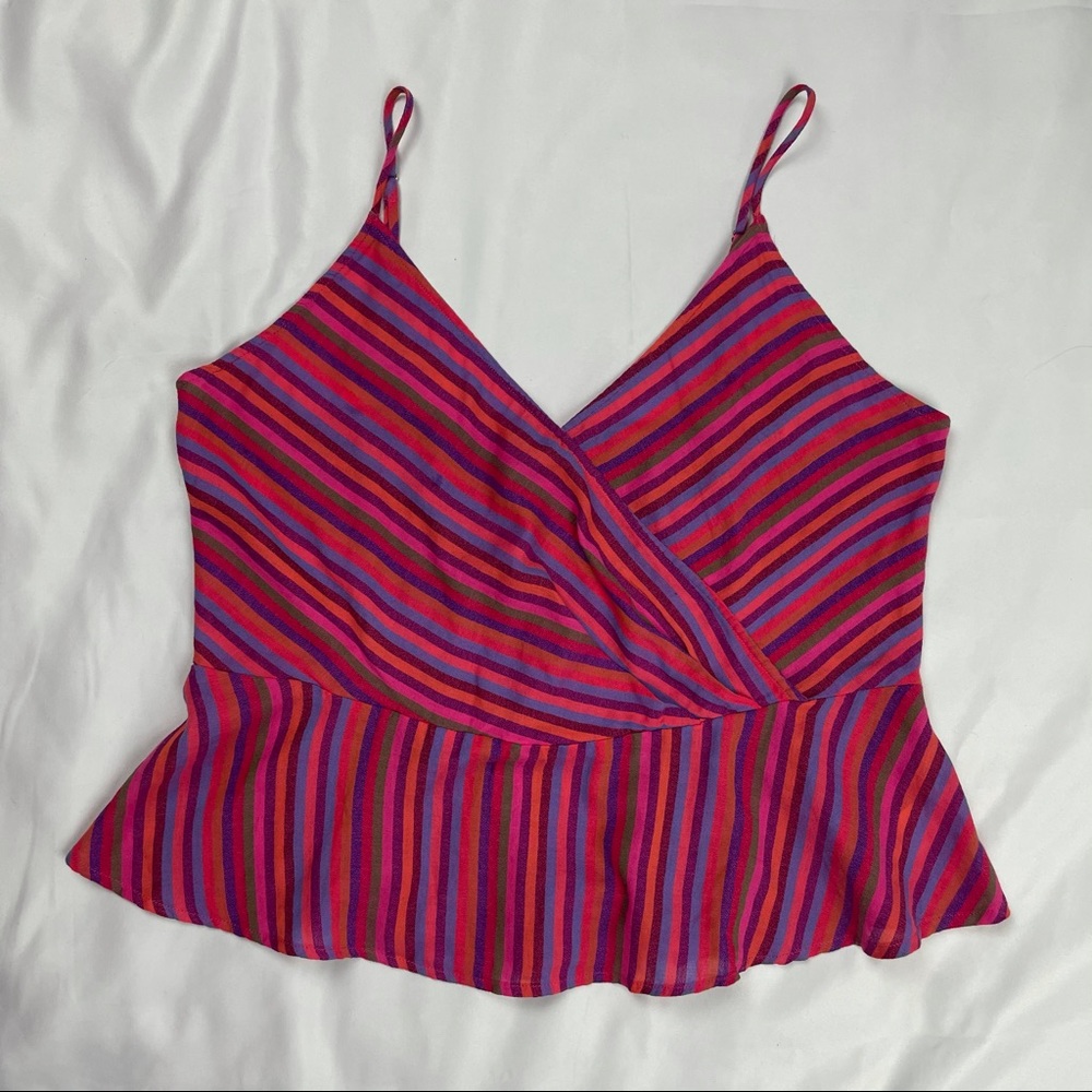 Striped V-Neck Peplum Crop Top Blouse